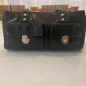 Perlina genuine leather black handbag w/ silver accents -  medium size